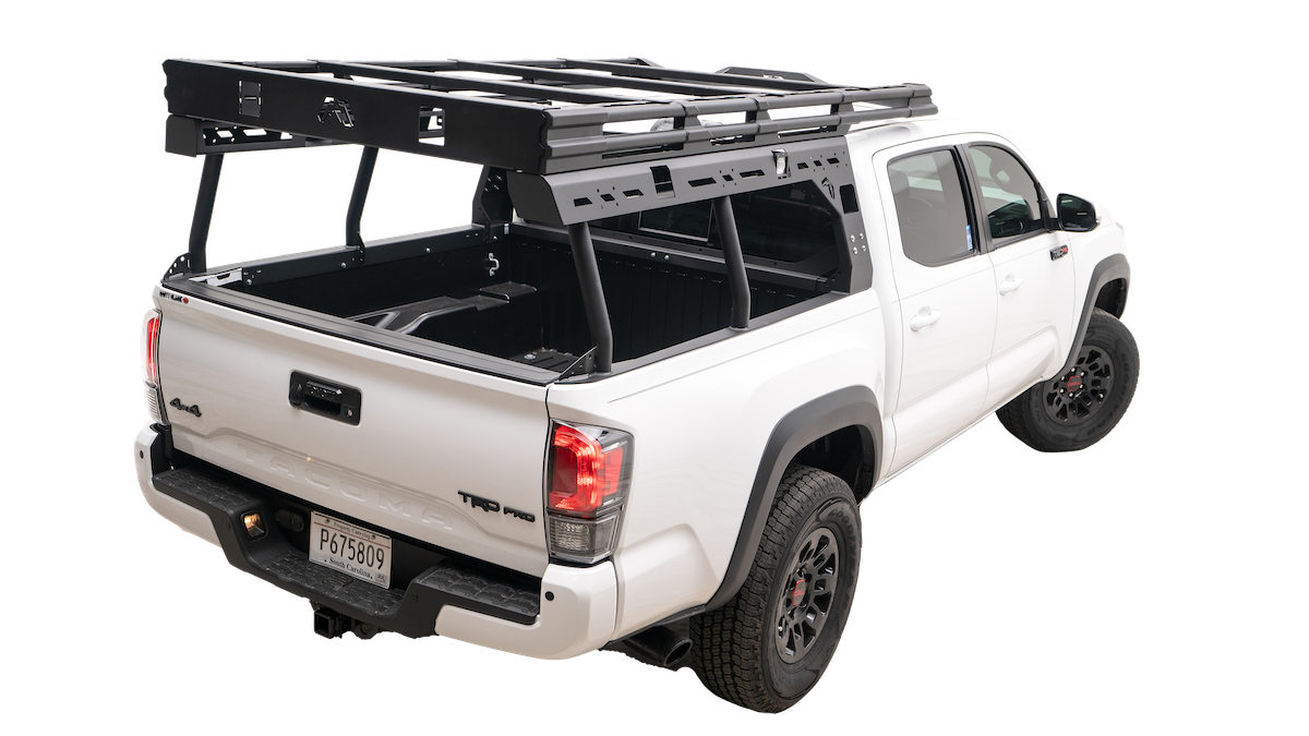 off-road racks fab fours black elevated rack on white pickup