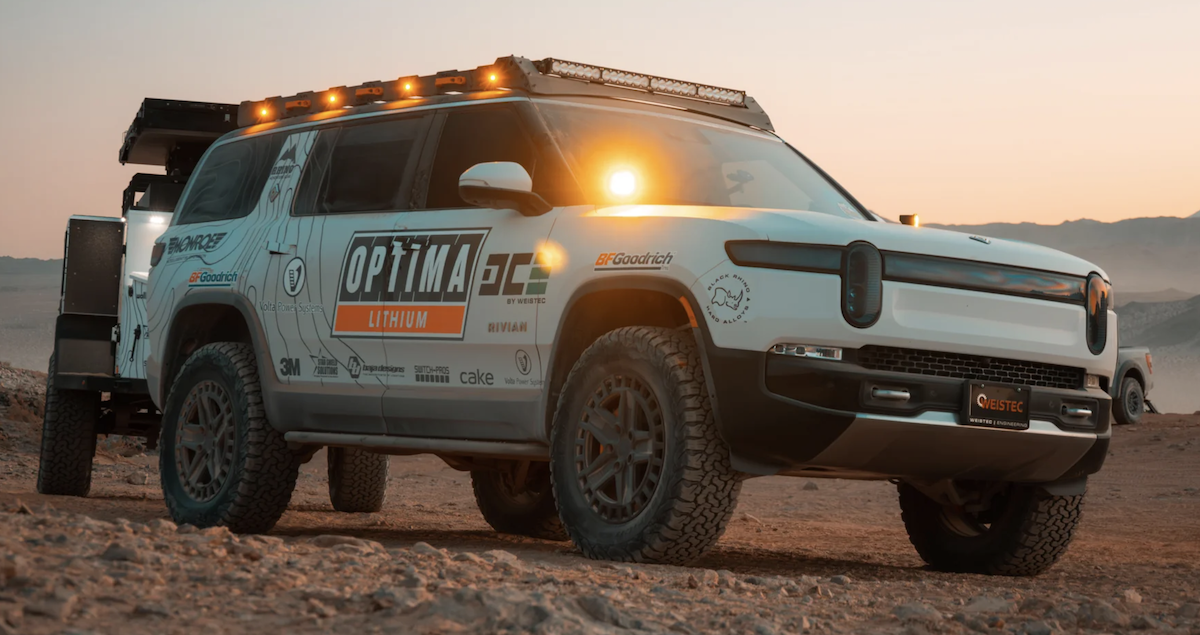 off-road racks ovs lighted roof rack on optima-branded white rivian truck