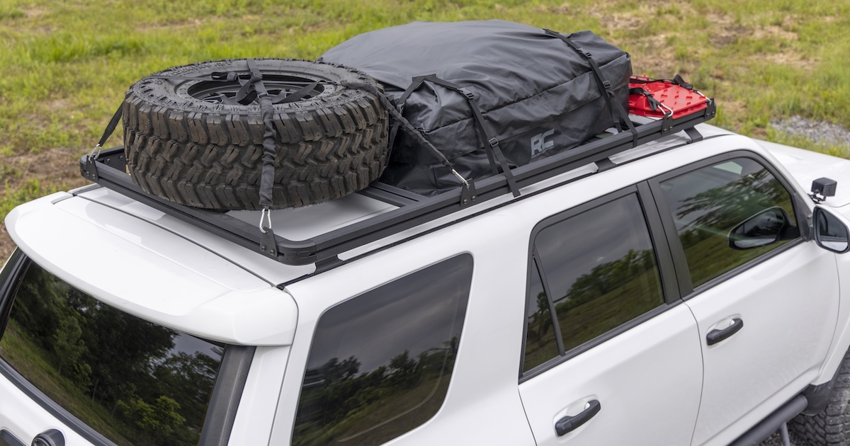 off-road racks rough country overhead view black rack on white suv