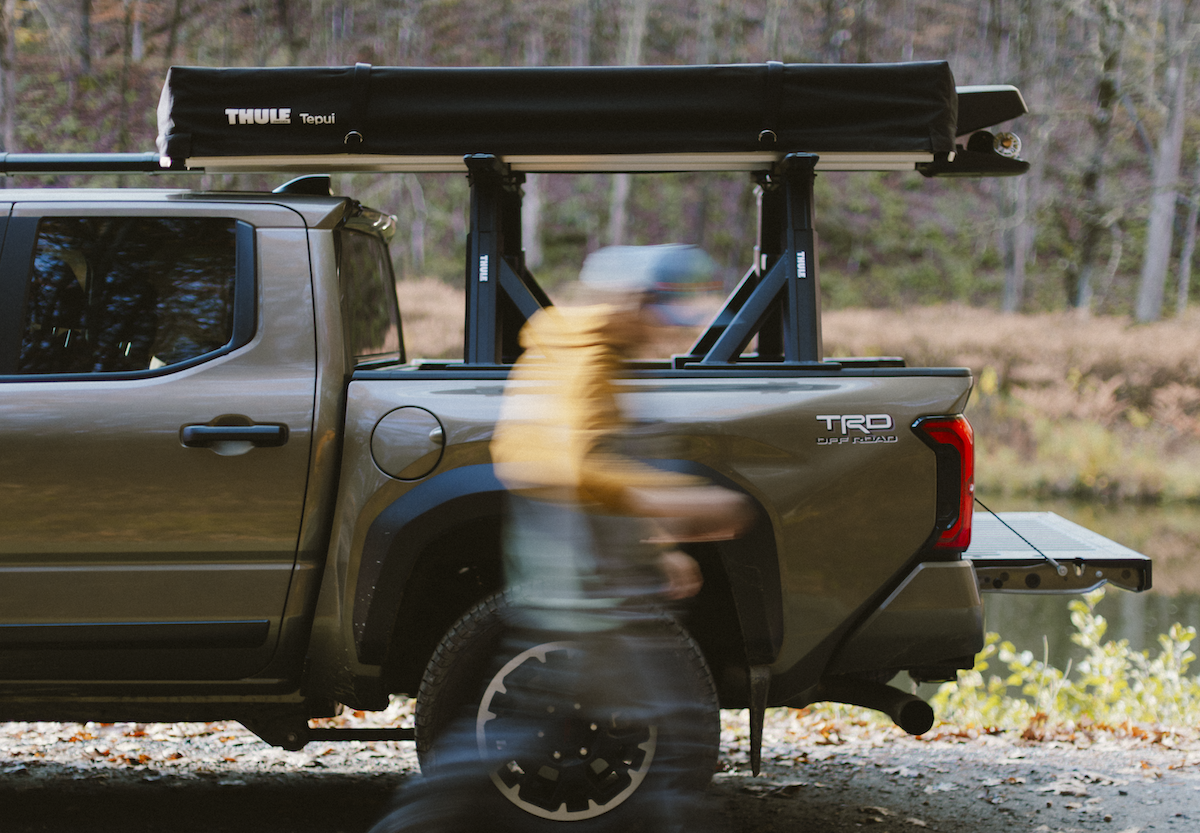 off-road rack thule rack with rooftop tent on toyota truck