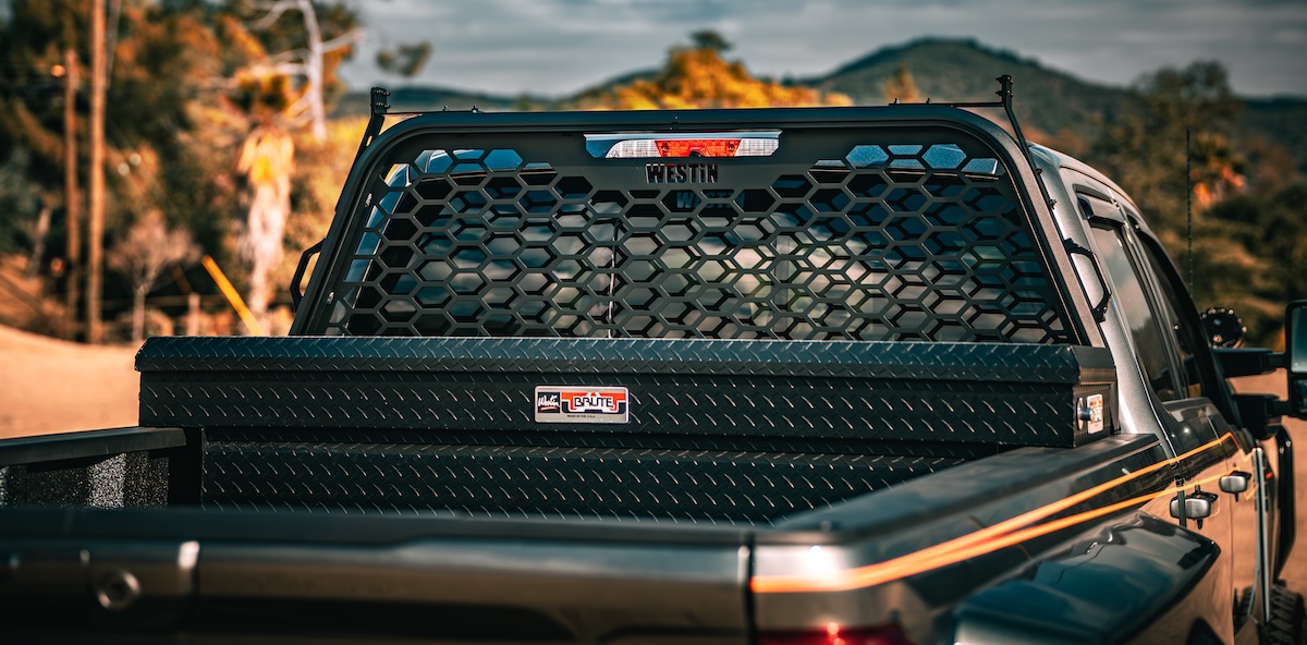 off-road racks westin truck bed toolbox and headache rack black