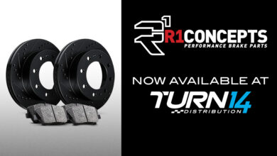 R1 Concepts and Turn 14 Distribution logos along with picture of brake rotors and pads