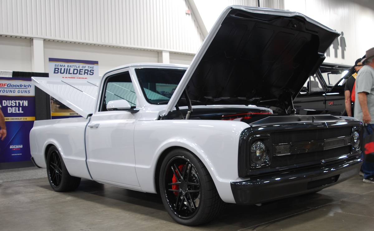 street suspension white chevy c10 battle of the builders entry at 2025 sema show