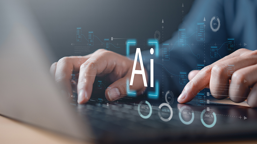 Tech analyzing AI data on laptop