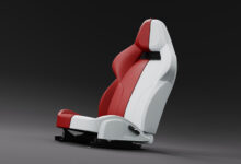 Two-tone car seat on gradient background