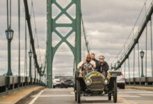 Vehicel Crossing Bridge in Audrain Motorsport Veteran Car Tour