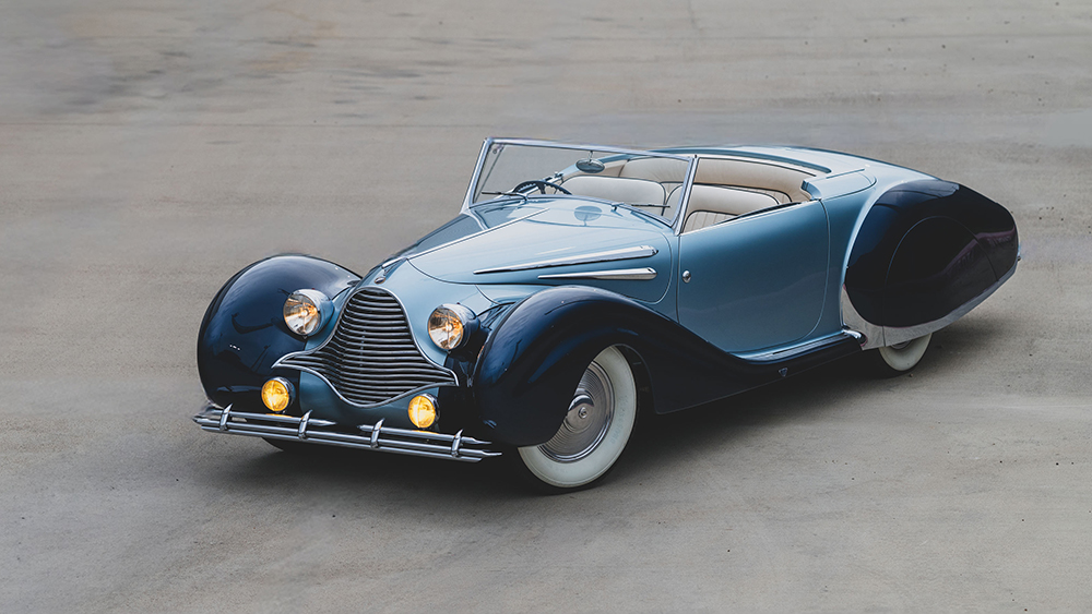 1947 Talbot-Lago T26 Record Cabriolet by Figoni et Falaschi parked on pavement