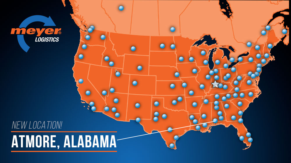 U.S. map of Meyer Logistics cross-dock locations.