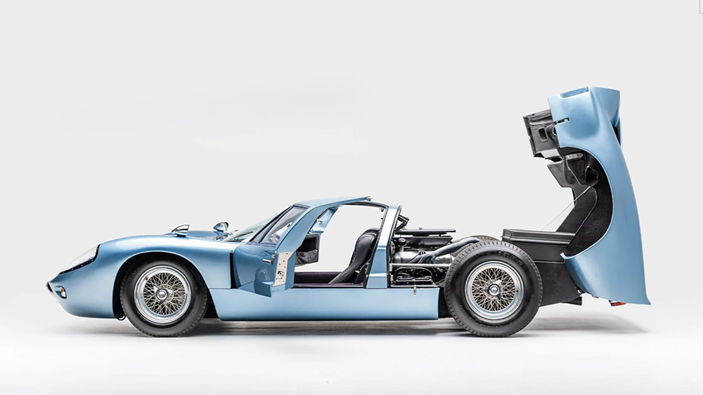 Ford GT40 Mark III from side with back engine hood raised