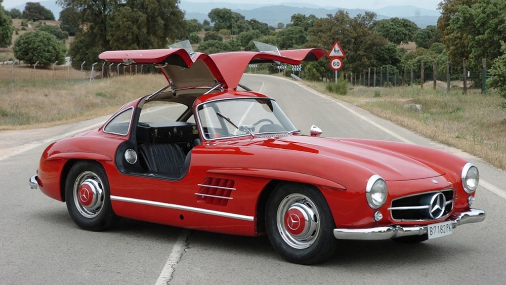Signature 300 SL Gullwing with upward-swinging doors open