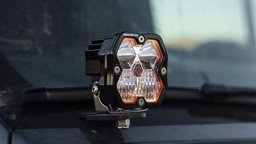 Closeup of Baja Designs Squadron 2.0 LED light