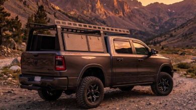 Black Horse K2 Over Cab Racks mounted on truck parked in the hills
