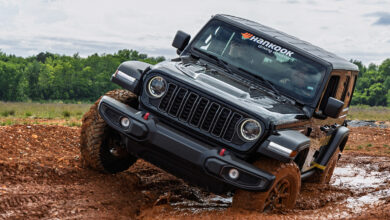Jeep driving through mud at Hankook Tennessee Proving Grounds