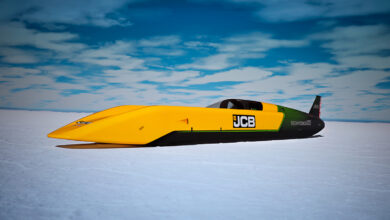 JCB Hydromax pictured from the front on the Bonneville Salt Flats