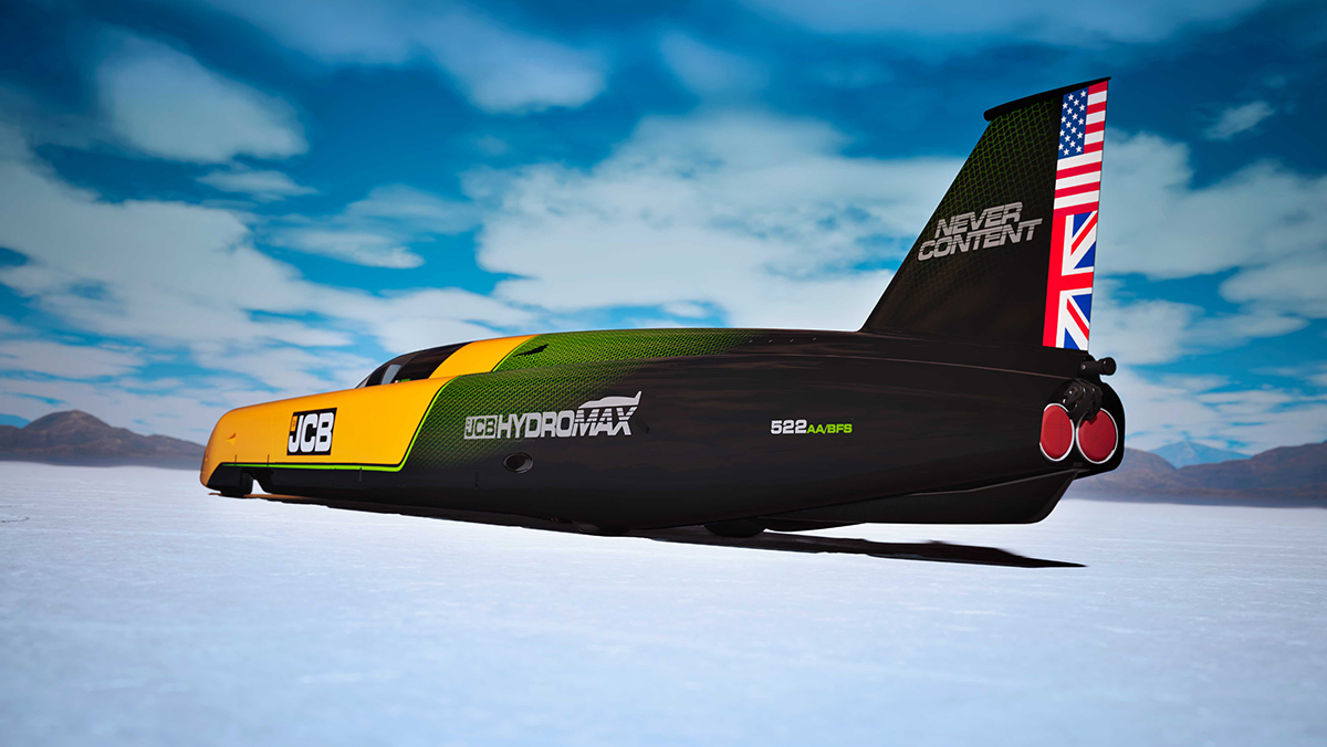 JCB Hydromax pictured from the rear on the Bonneville Salt Flats