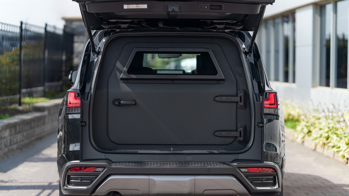 Miami Armored Lexus LX 700h with rear gate open showing ballistic protection