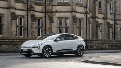 Polestar high-performance EV driving through University of Oxford Campus