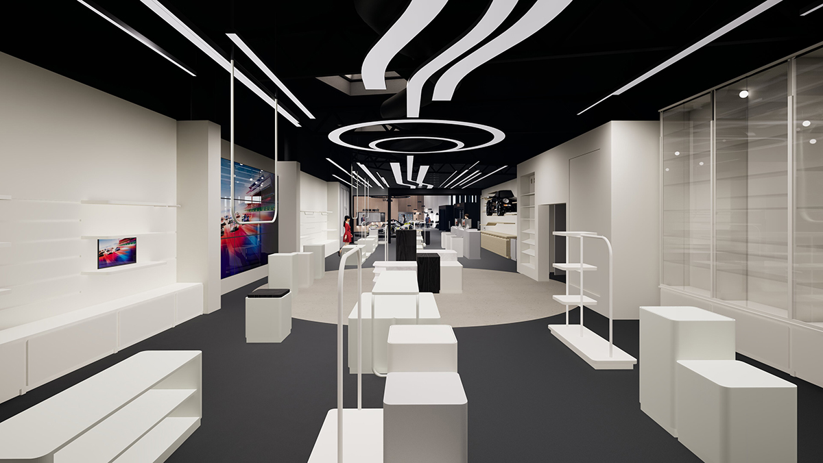 Rendering of the inside of the M24 Museum of Motorsport building