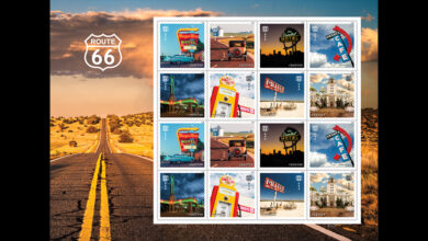 A sheet of the new Route 66 stamps