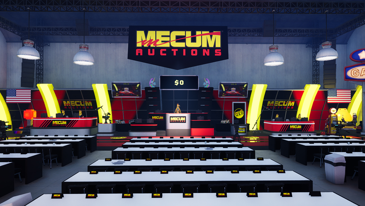 Scene of Mecum virtual auction in Fortnite