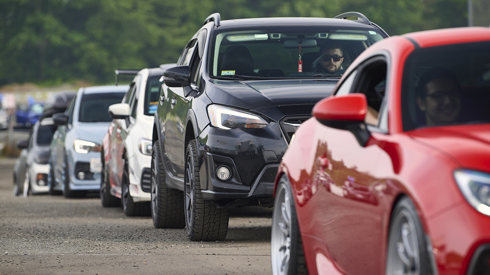 Subiefest lineup of cars on road