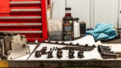 Hot Shot’s Secret Tick Fix + Protect on workbench in garage