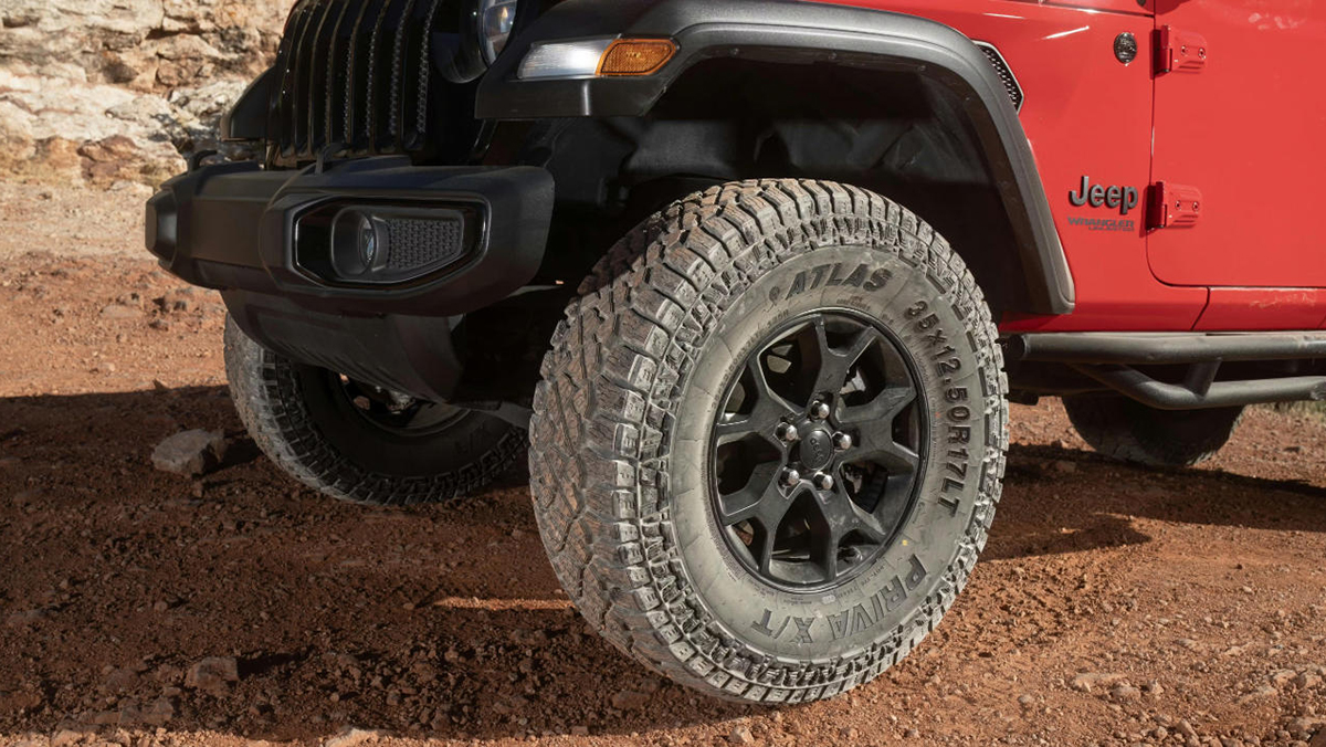Closeup of tire on Jeep