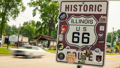 Closeup of Route 66 road sign
