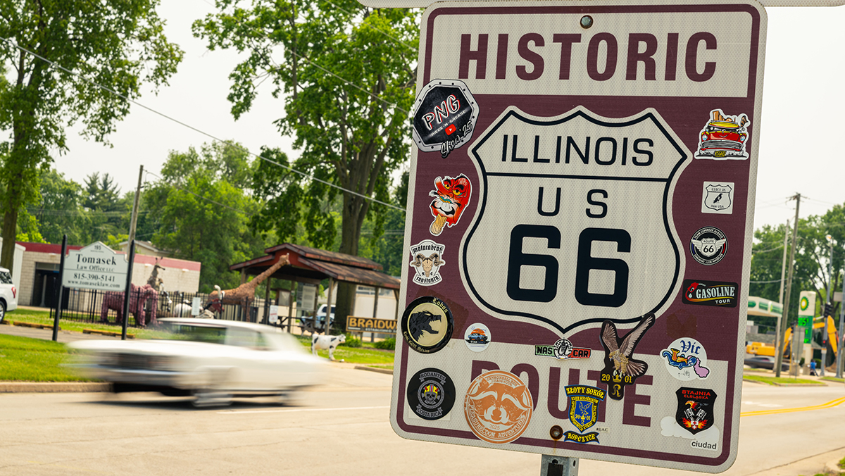 Closeup of Route 66 road sign