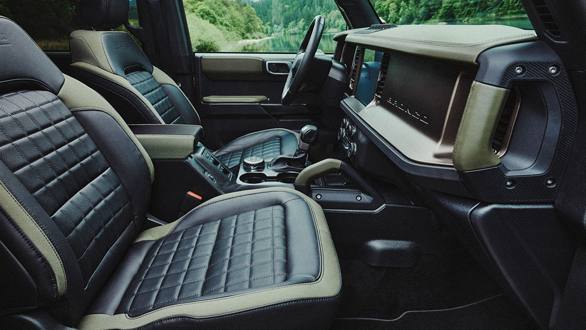 2027 Bronco Filson dashboard and front seats