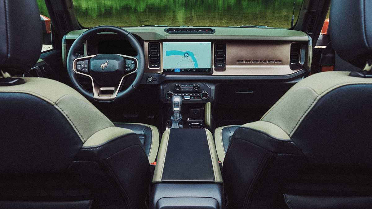 2027 Bronco Filson dashboard and steering wheel