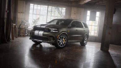 2027 Dodge Durango SRT Hellcat Jailbreak, shown in Green Machine exterior color, parked in garage