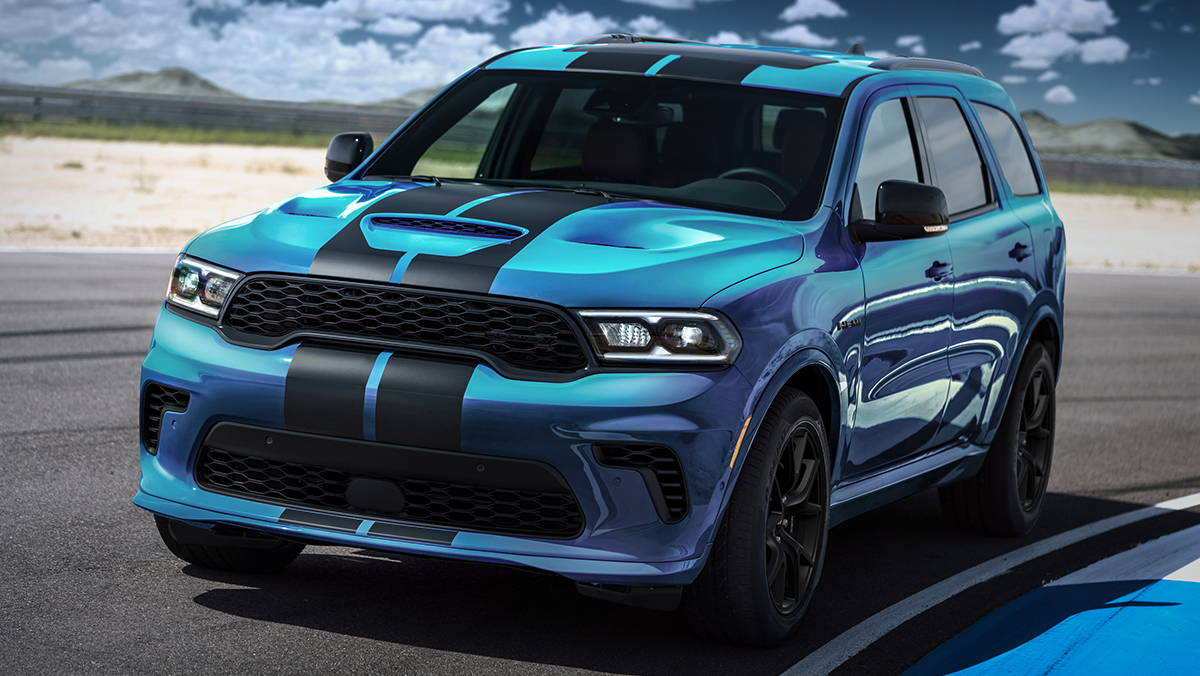 2027 Dodge Durango in B5 Blue driving on road