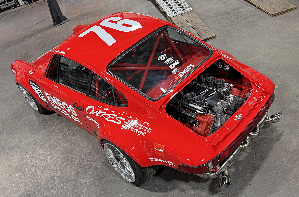Customized 1978 Porsche 911 SC in garage from above