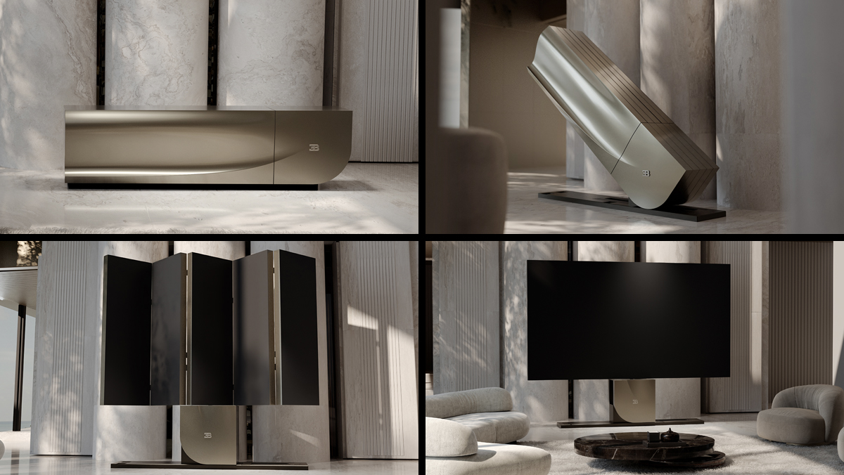 Four-panel image showing TV opening at different stages