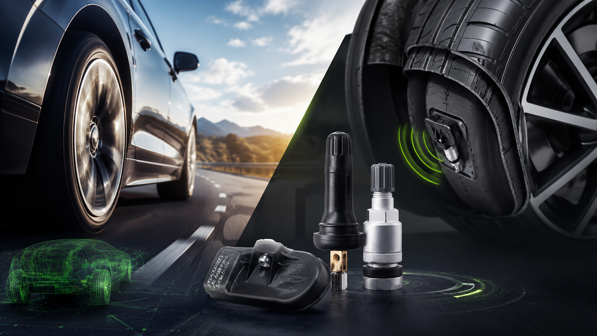 Hamaton tire pressure monitoring system on ground between two cars