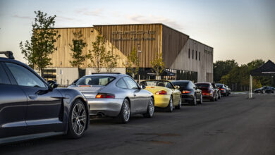Line of cars at Porsche Experience Centre Toronto