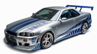 petersen fast & furious silver with blue nissan gt-r skyline front quarter