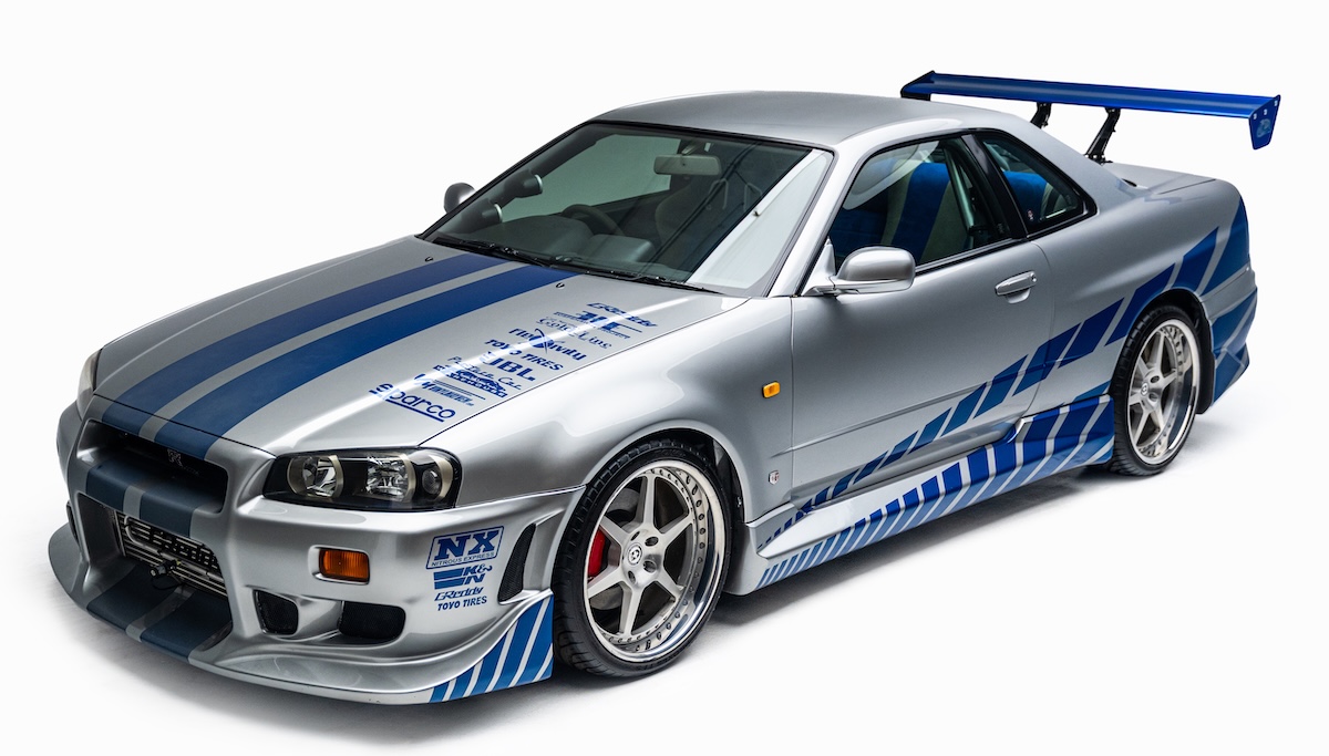 petersen fast & furious silver with blue nissan gt-r skyline front quarter