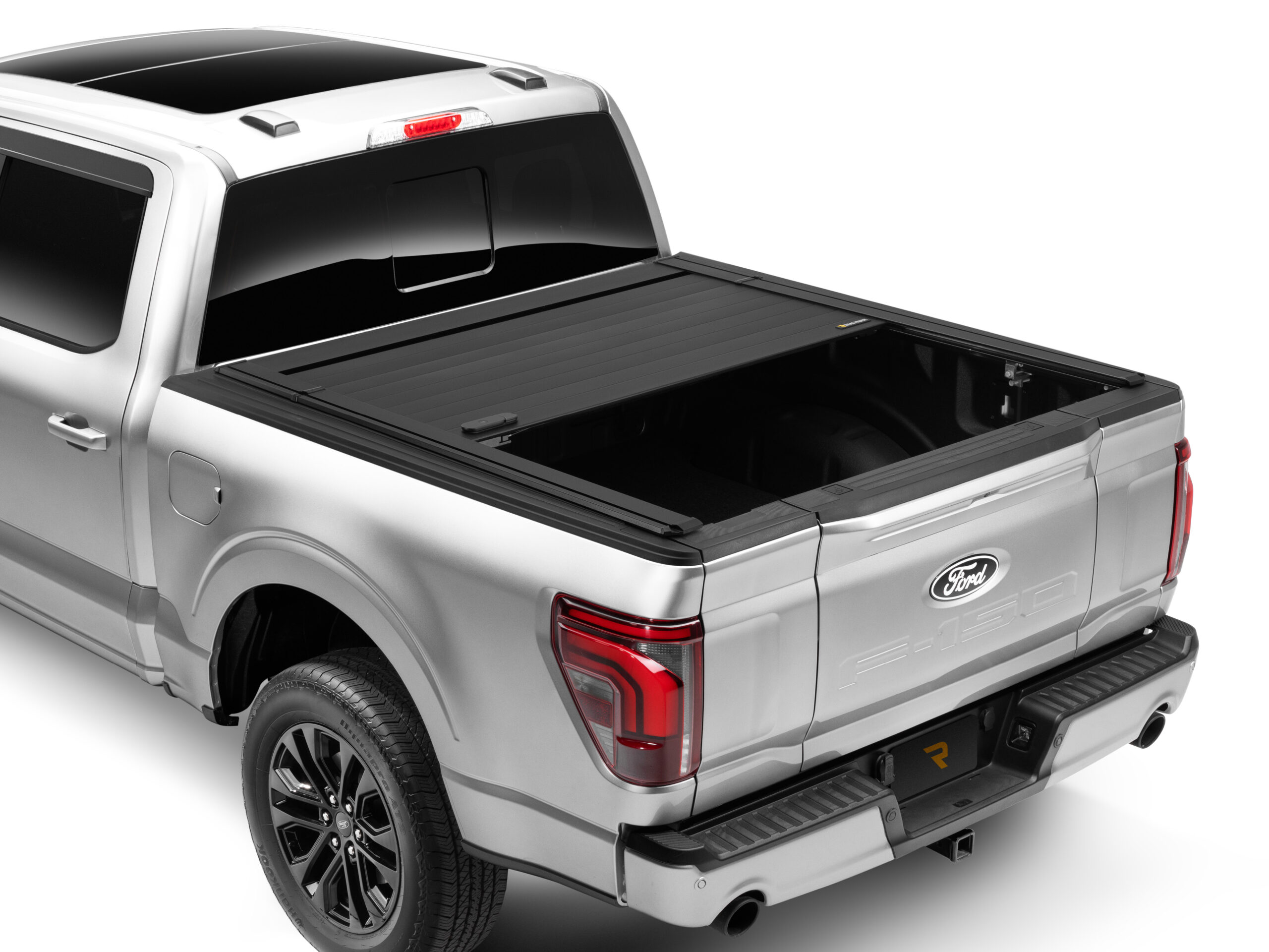 tonneau realtruck black partially open bed shot silver f150