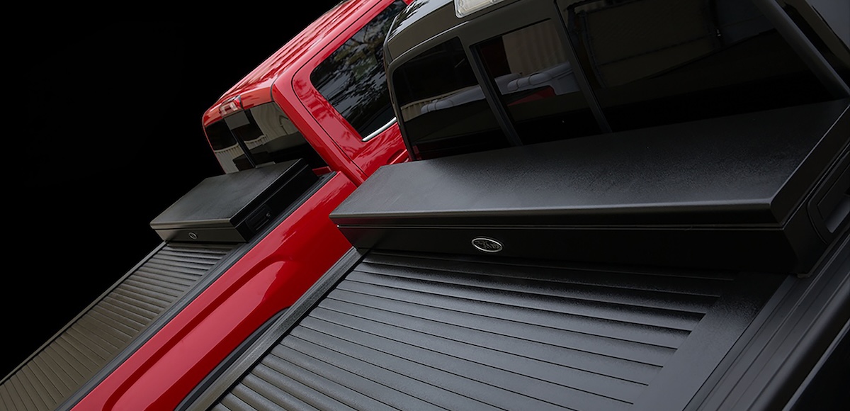 tonneau truck covers usa stylized angle red and back closeup