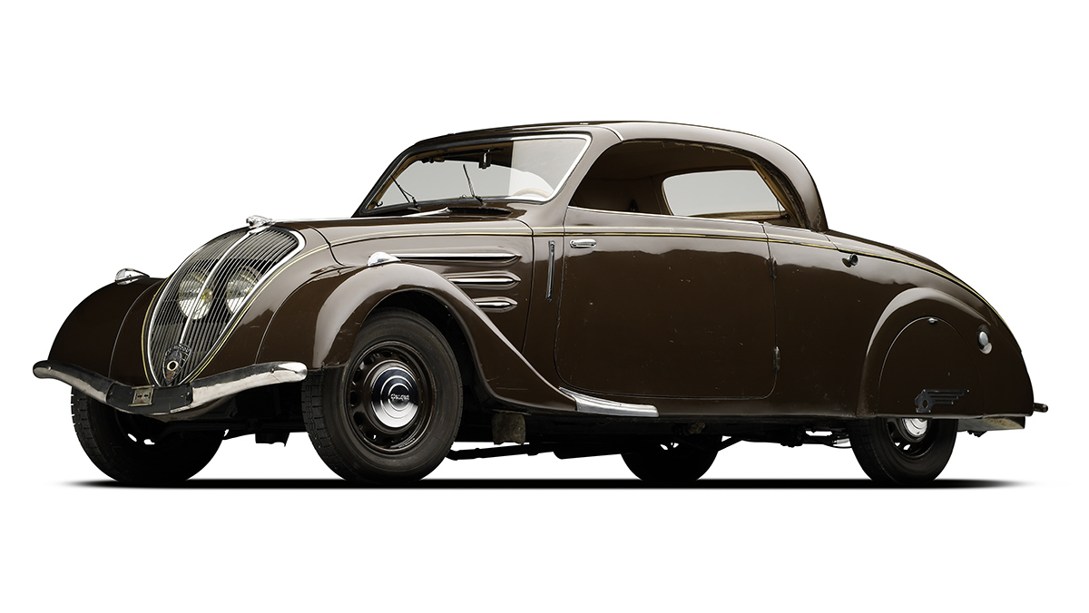 1937 Peugeot 402L Eclipse by Pourtout on white background
