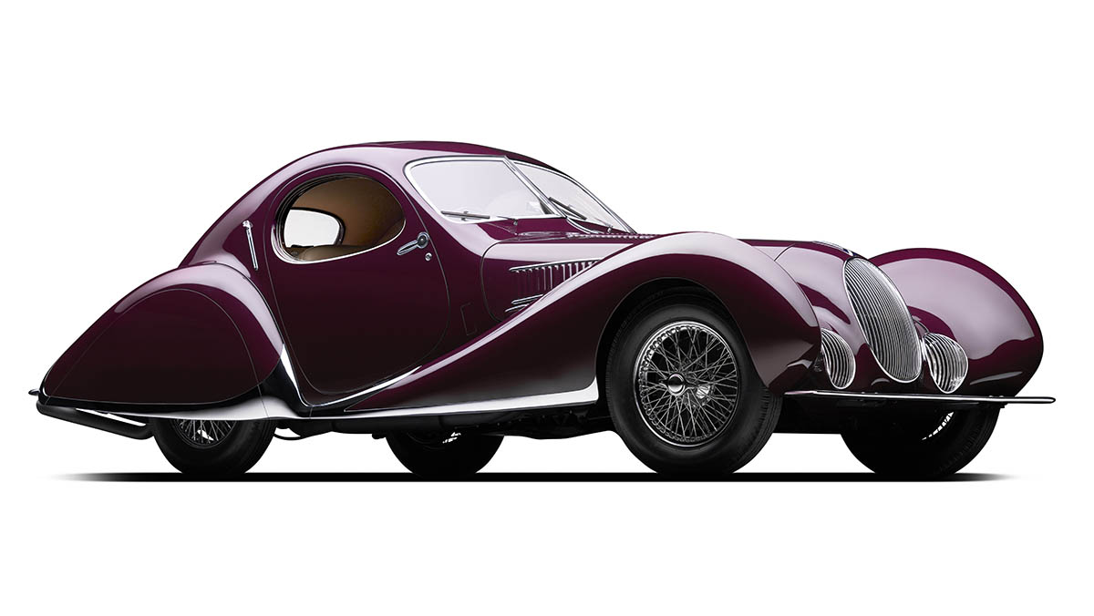 •1937 Talbot Lago T-150-C-S “Teardrop” Coupe on white background