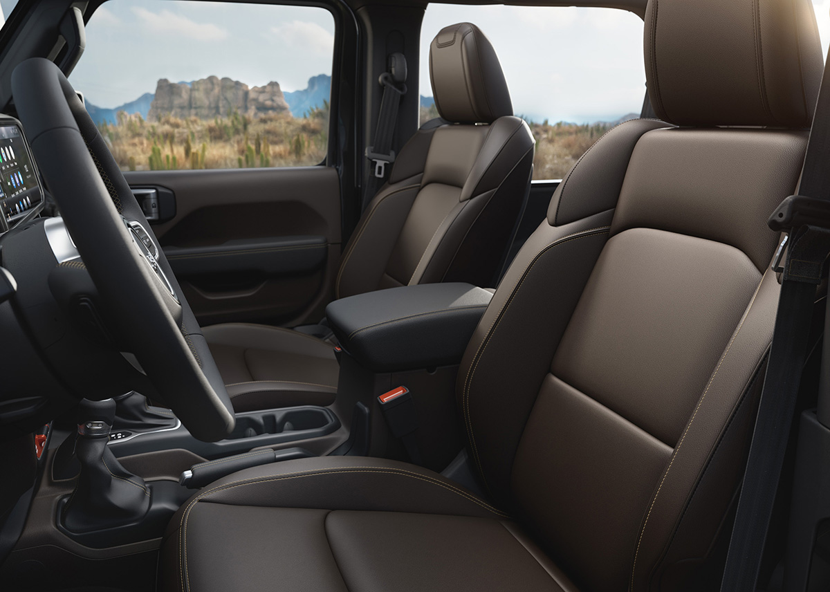 The 2027 Jeep Wrangler Laredo's unique Bison Brown Nappa Leather seats.