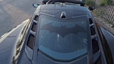 Batman themed Corvette C8 close-up from above