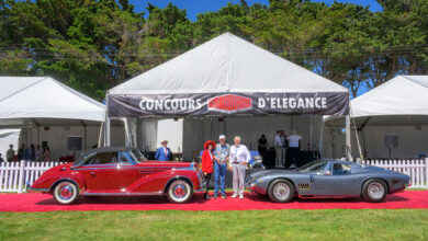 A 1956 Mercedes-Benz 300 Sc Cabriolet (left) and 1966 Bizzarrini 5300 GT Strada