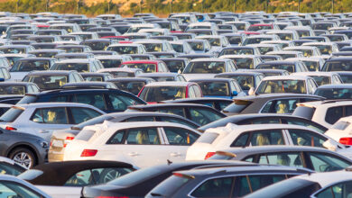 New cars for sale in a parking