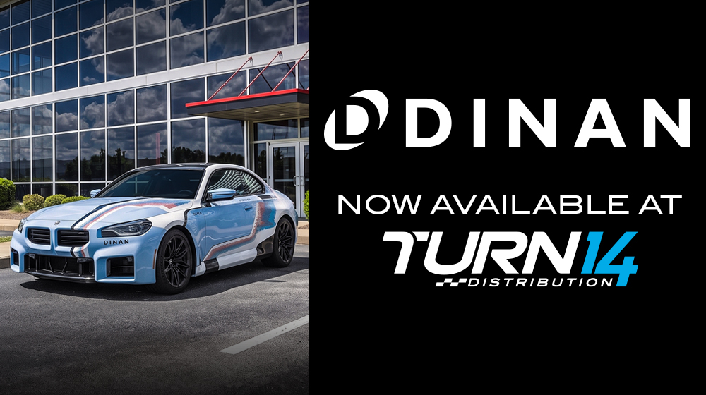 Dinan and Turn 14 Distribution logos next to BMW