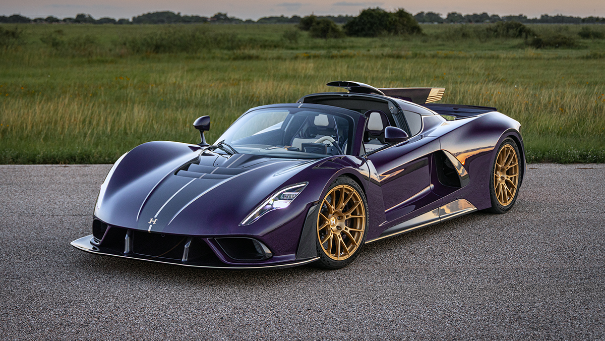 Hennessey Venom F5-M three-quarter front view parked on road