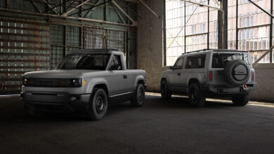 A Slate truck and SUV in a warehouse